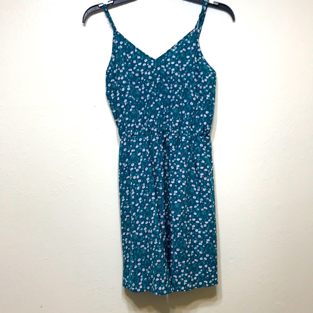 Teal Ditsy Floral Spaghetti Strap Dress
